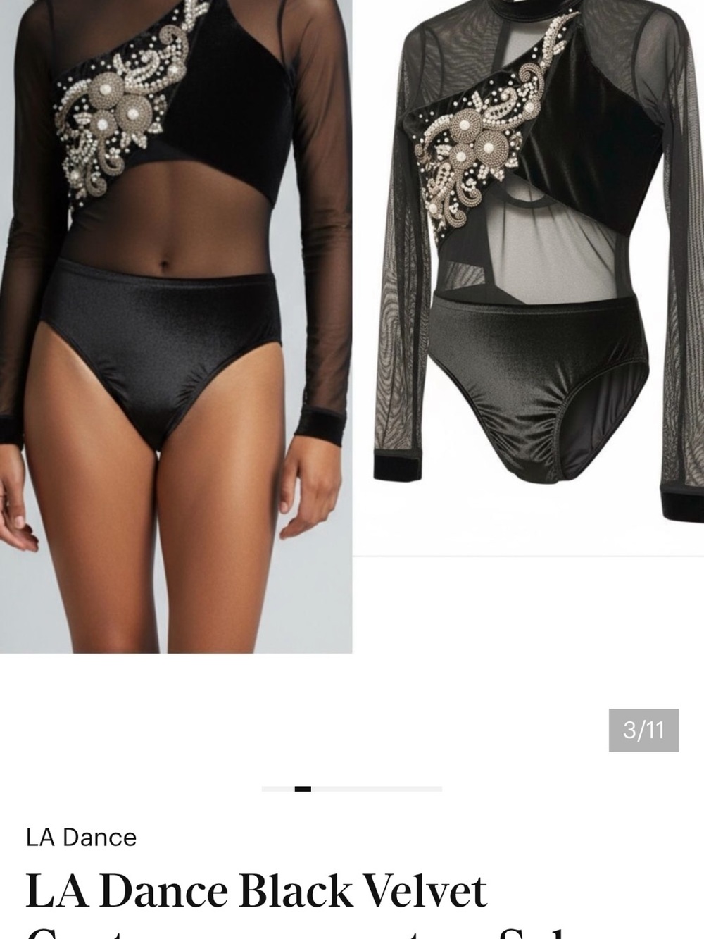Black Velvet One-Shoulder Mesh Top with Embellishment